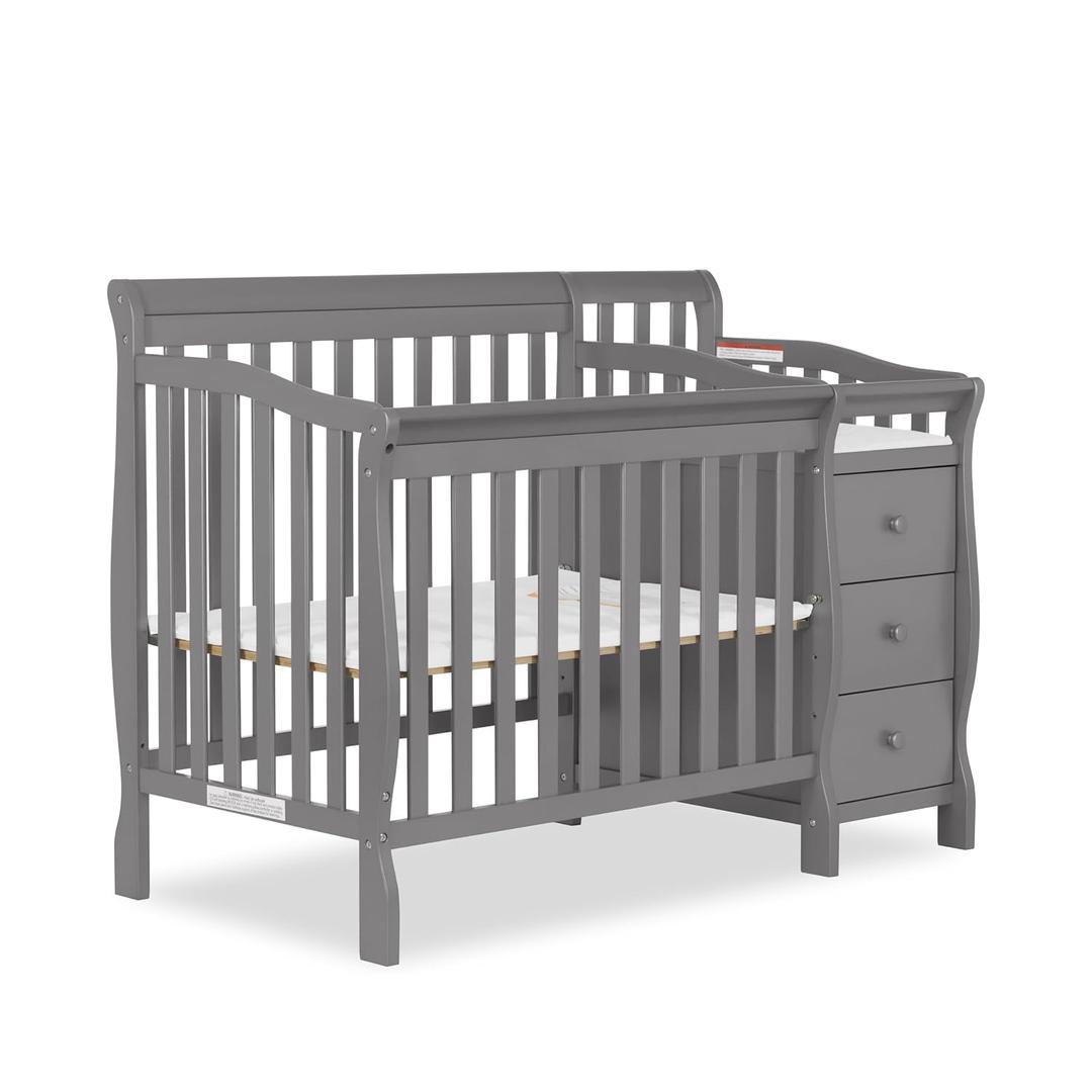 Dream On Me Jayden 4in1 Mini Convertible Baby Crib & Changer with Storage, Steel Grey, Pinewood, GreenGuard Gold & JPMA, 1 Mattress Pad, 3 Mattress Heights, Converts to Mini Day & Twin-Size Bed