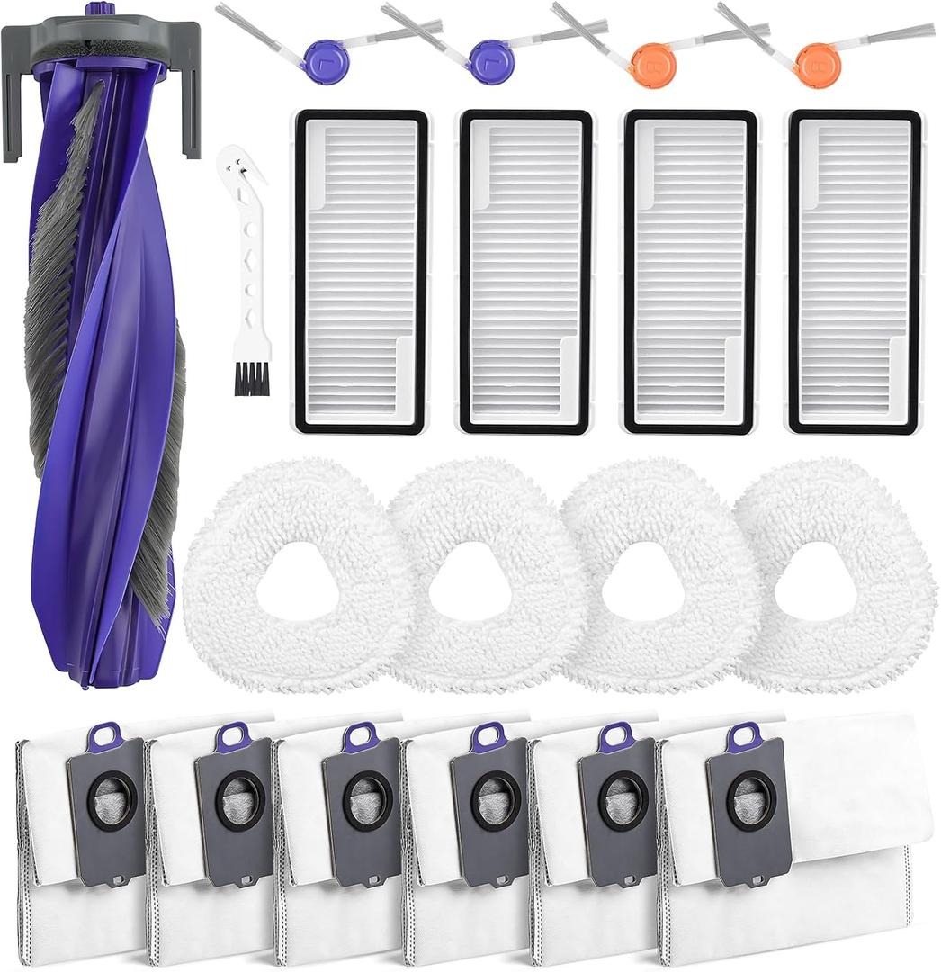 20 Pcs Accessories kit for Narwal Freo Z10 Ultra/Narwal Freo Z10 Robot Vacuum Cleaner, 1 Main Roller Brush, 6 Dust Bags, 4 Hepa Filters, 4 Mop Pads, 4 Side Brushes, 1 Clean Tool