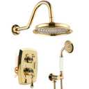ZYGOLVQ Antique Shower Faucet Sets Complete Shower System: 9" Vintage Rain Head with Handheld Wall Mounted, 2 Way Diverter Rough in Brass Valve and Trim Kit, Gold