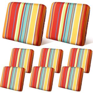 Geyoga 8 Pcs Rainbow Stripes Patio Stretch Sofa Cushion Covers Outdoor Cushion Slipcovers Replacement Waterproof Seat Covers Washable Chair Protector for Pets for Patio Sofa Furniture Garden