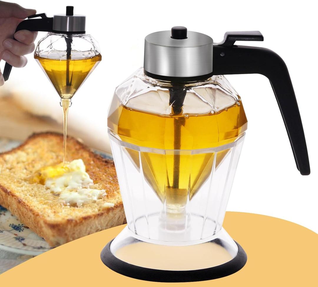 Honey Dispenser No Drip Glass With Stand Maple Syrup Dispenser Glass 6.8 Oz Honey Jar Honey Pot Apply to Olive Oil Syrup Sauce For Kitchen Coffee Bar Upgraded.