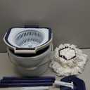 Casabella Spin Mop System with Extra Mop Head Refill - Two-Bucket Design with Splash Guard Built-in Measuring Cup and Scraper Tool with Easy Wring Pedal Spinner, 1.25-Gallon, Blue