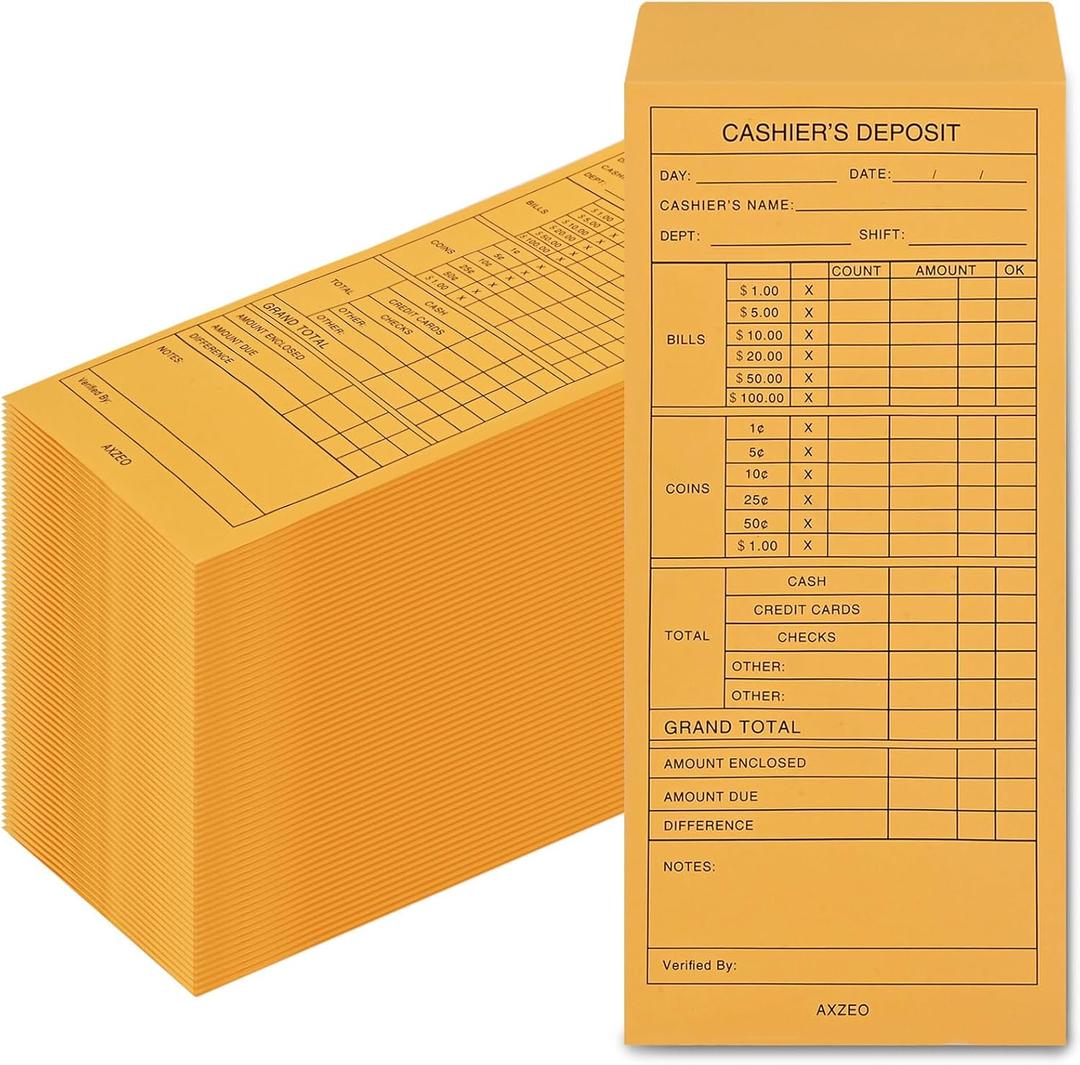 500-Count Cash Deposit Envelopes, #11 Self-Sealing, 28lb Brown Kraft Paper Cash Envelopes for Small Businesses, Retailers, Restaurants