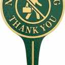 No Soliciting Thank You Yard Sign, Green and Gold Aluminum Metal Lawn Sign, Heavy-Duty 11.22" x 6.18" Round Sign with Raised Letters, Integrated Ground Stake for Easy and Stable Installation.