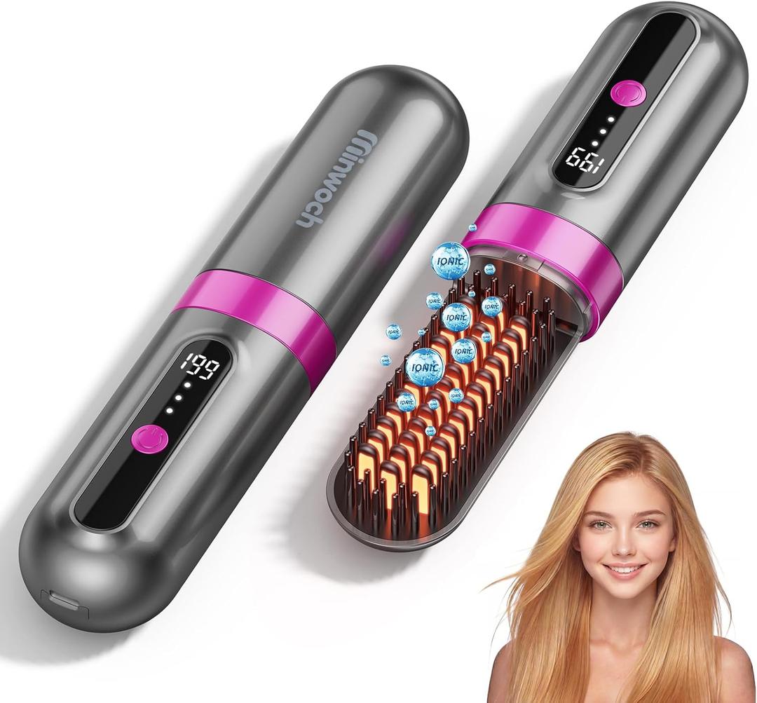 Go Brush Pro 2026 Upgraded Cordless Hair Straightener Brush, Ionic Anti-Frizz, 300M Negative Ions, MCH Fast Heating, 3 Temp Settings, 4000mAh Type-C, Portable Travel Styling Tool (Silver Gray)