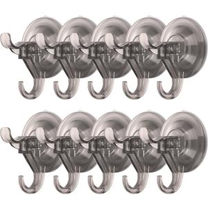Antimbee 10 Pack Reusable Suction Hooks, Removable Small Suction Cups for Shower, Bathroom, Glass, Door, Windows, Kitchen - Up to 11 lbs on Smooth Surface (Transparent Gray)