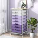 SYKIARIOL Rolling Cart with Drawers,Utility Cart With 8 Drawers and Wooden Tabletop for Living Room,Classroom,Bedroom,Bathroom,Dorm,Office,Purple