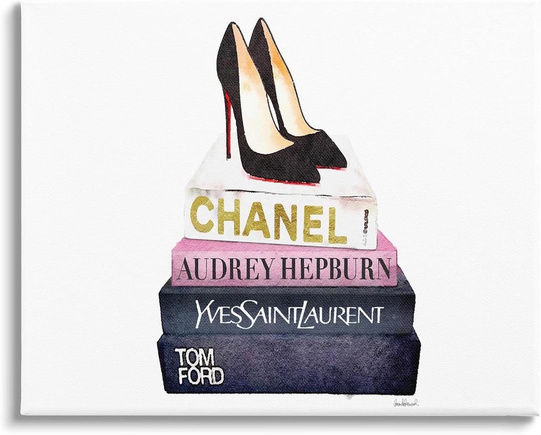 'Glam Fashion Book Set Black Pump Heels'| Canvas Art | Stupell Industries | 40 x 30 Inches, Easy to Hang and Sturdy, Made in USA, by Amanda Greenwood