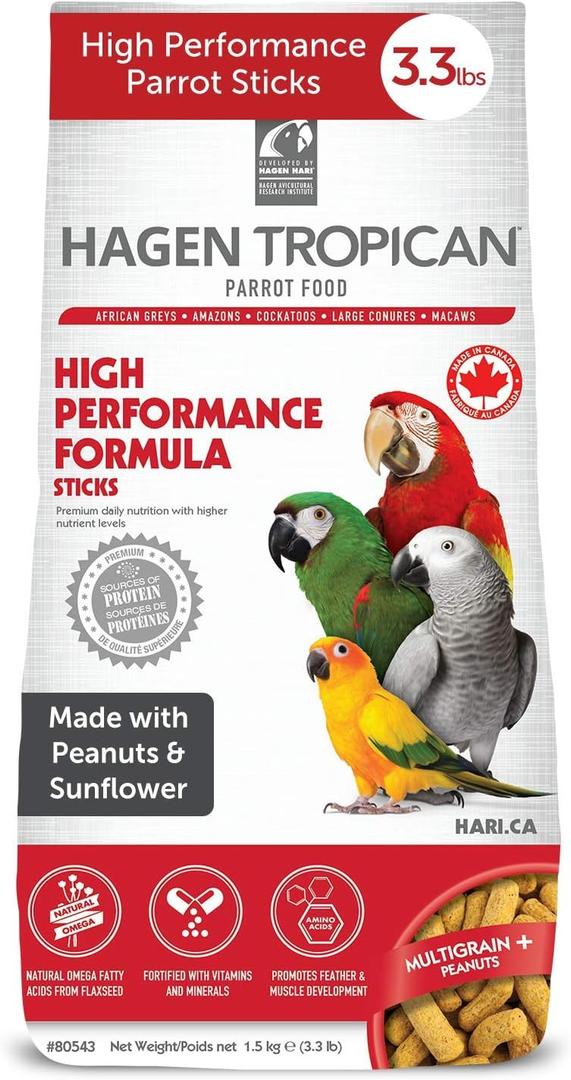 Hari Hagen Tropican High Performance Parrot Food, 3.3 ib Parrot Sticks with Peanuts & Sunflower Seeds and Higher Nutrition Levels (3.3 Pound (Pack of 1)), Best Buy Aug 12, 2025