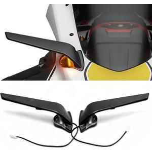 Motorcycle Mirrors with Turn Signals Light Compatible with Yamaha YZF R7 2021-2025/YZF R6 2017-2020 Motorcycle Rearview Mirrors Anti-glare Blue Lenses Winglet Mirror Adjustable Rotating Side Mirrors