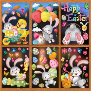 3 x DERAYEE Easter Window Clings, 78 Pcs Easter Window Stickers Bunny Egg Glass Door Decals for Home, Office, School Party Decoration Supplies