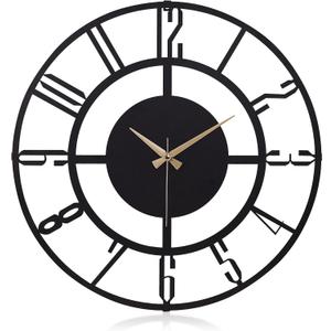 Large Metal Wall Clock | 20 inch Size Silent Battery Operated Large Size Analog Black Wall Clocks | Modern Wall Decor for Living Room Bedroom Kitchen Home Office