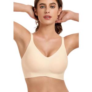 Wireless Bras for Women No Underwire Seamless Bra Full Coverage V Neck Push Up Bralette Ultra Comfortable Tshirt Bra (Medium, Nude)