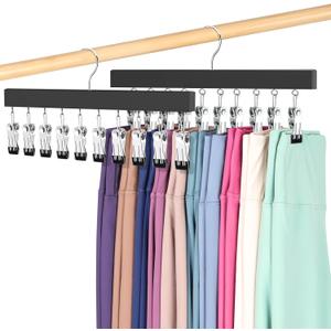 Legging Organizer for Closet, Pants Hangers with Clips Holds 20 Leggings, Jeans, Hats, Shorts, Socks, 360 Rotating Space Saving Hanging Clothes Organizer for Closet Organizers and Storage 2Pcs (Black)