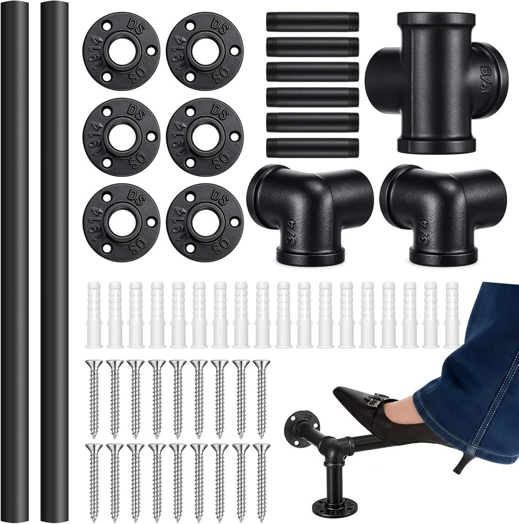Zonon 8 ft Bar Foot Rail Kit Matte Black Industrial Pipe Railing for Bar Foot Rest Brackets Undercounter Mount Hardware and Tubing Complete Railing Kit for Kitchen Indoor Outdoor