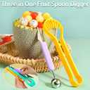 2025 Upgraded 3-in-1 Stainless Steel Fruit Carving Tool Set, Watermelon Fork Slicer Ice Cream Watermelon Spoon Cutting Knife (Blue+Green)