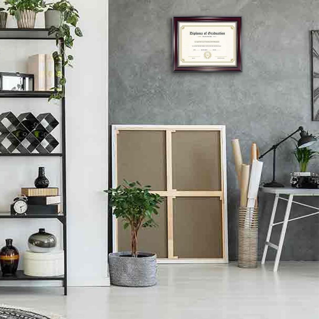 GraduatePro 8.5x11 Diploma Frame with Black Over Gold Mat or Display 11x14 Document Without Mat, CPA License Frame, UV Protection Acrylic, Mahogany with Gold Beads