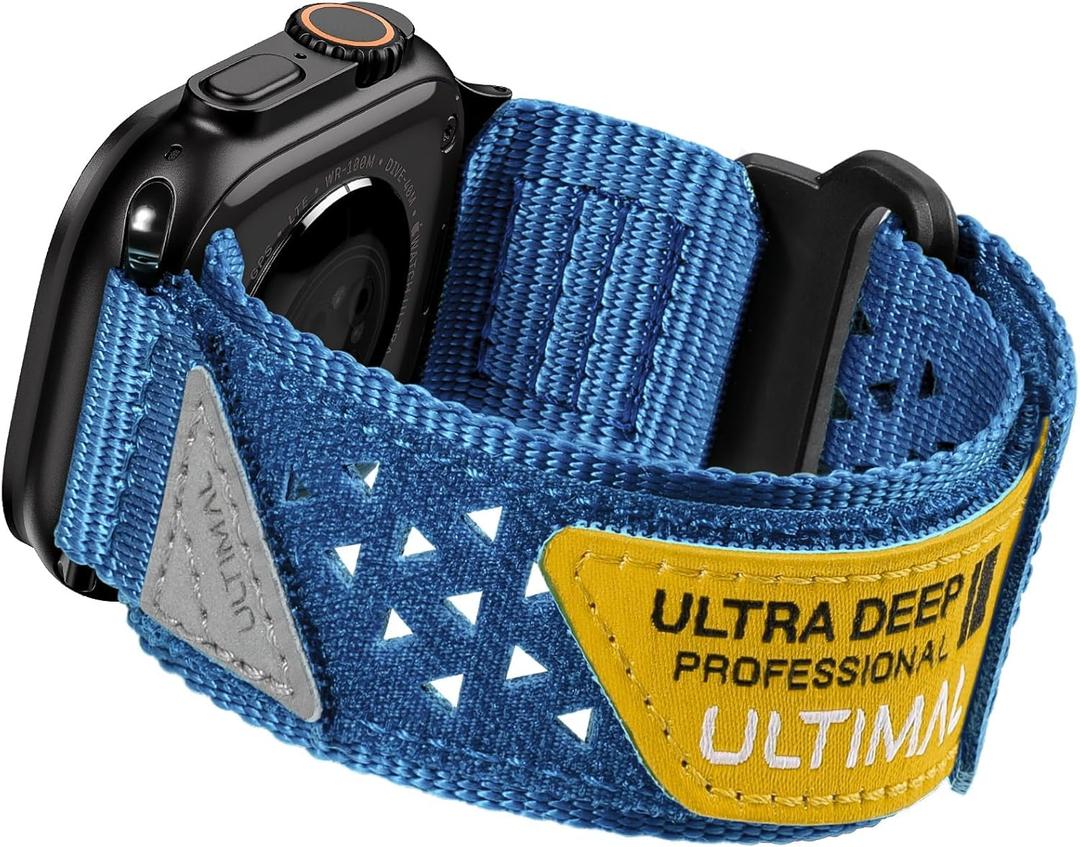 ULTIMAL Compatible with Apple Watch Series 11 42mm Band Series 10/9/8/7/6/5/4/SE/SE2/SE3, Nylon velcro watch band Stars-Stripes Flag Woven Strap for 42mm/41mm/40mm/38mm (L, Blue)