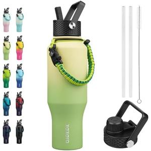 BJPKPK Insulated Water Bottles with Straw Lid, 35oz Metal Water Bottle with 2 lids & Paracord Strap, Double Wall Stainless Steel Vacuum Tumblers, Cups, Mugs, Thermos for Hot& Cold Drinks, Fresh Green