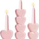 WDS WONDROUS Taper Candle Holder Set of 3 - Valentine's Day Candlestick Holders Wedding Decor, Pink Heart Ceramic Candle Sticks Holders for Table Farmhouse Decor Romantic Housewarming Gift