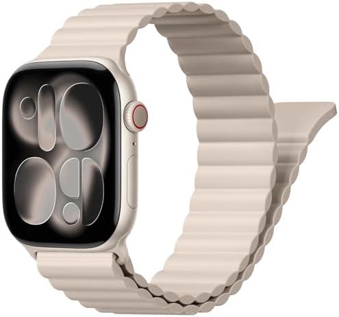Magnetic Sport Bands for Apple Watch Band 40mm 38mm 41mm 42mm 44mm 45mm 46mm iWatch bands for Women Men,Soft Silicone Loop Strap Wristband for Apple Watch Series 10 9 8 7 6 5 4 3 SE 2nd Ultra/2 49mm