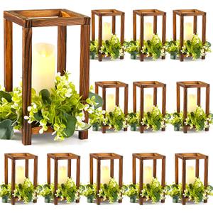 12 Set Wooden Wedding Lantern Centerpiece, Lantern Candle Holder for Farmhouse Candle Lantern for Table Fireplace, Perfect for Table Decoration & Country Barn Weddings(No Candles & Flowers)