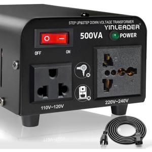 Yinleader 500W Voltage Transformer Power Converter(110V to 220V, 220V to 110V) Step Up/Down Converter 110/120 Volt - 220/240 Volt w/US Power Cord [300W Continuous Power]