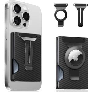 Magnetic Phone Wallet with Apple MagSafe - Metal Card Holder with AirTag Holder, RFID Blocking & Money Clip Mag Safe Wallet for iPhone 16 15 14 13 12 Pro Max/Pro/Plus/Mini