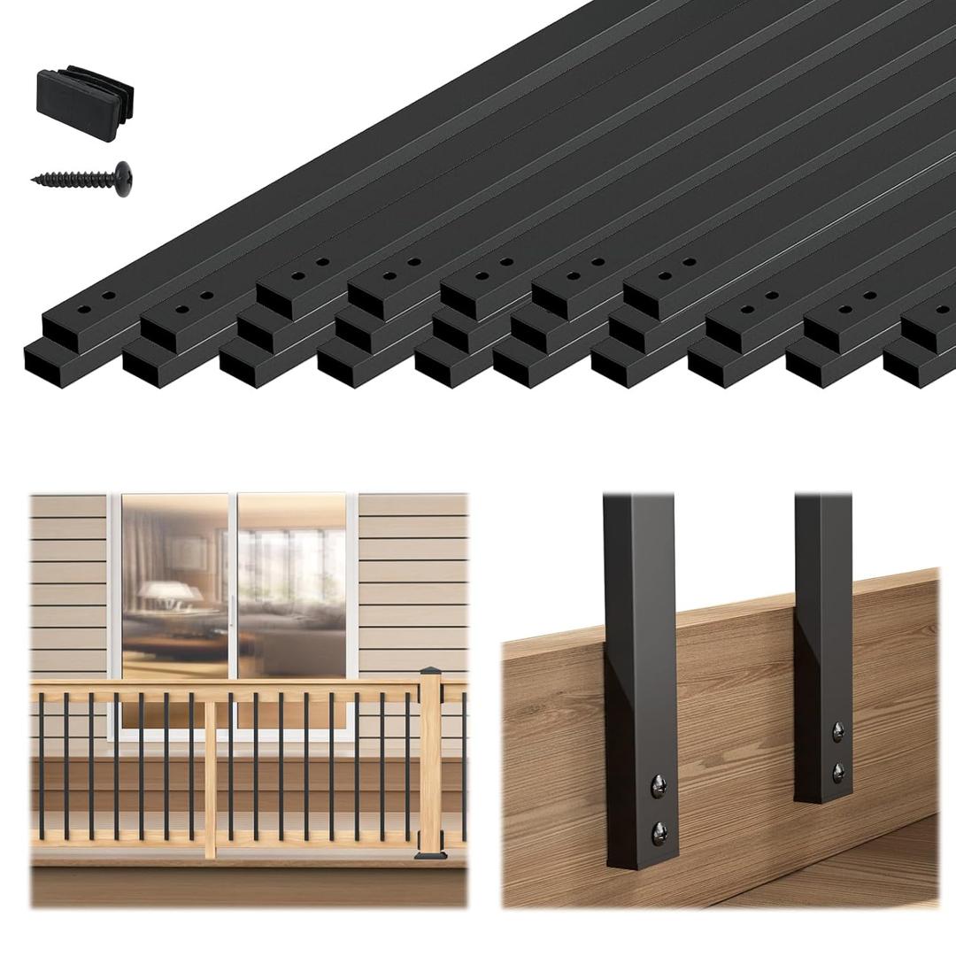 Muzata 25Pack 38'' Aluminum Deck Balusters Facemount Rectangular Railing Metal Spindles with Screws Stair Porch Staircase Deck Spindles for Wood and Composite Fencing WT35