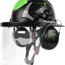GREEN DEVIL Industrial Chainsaw Helmet with Face Shield Built in Visor and Ear Muffs 4 in 1 System ANSI Z89.1 Safety Hard Hat Adjustable Headgear Ideal for Forestry and Arborist Work Full Brim Style