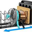 Simple Houseware Expandable Pan Organizer Rack, 6Adjustable Compartments, Black - Kitchen Cabinet Organizer for Pots, Pans, Lids & Bakeware - Pantry & Countertop Storage