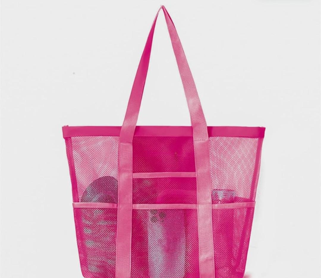 Mesh Beach Bag - Large Tote Bag for Family  Hot Pink
