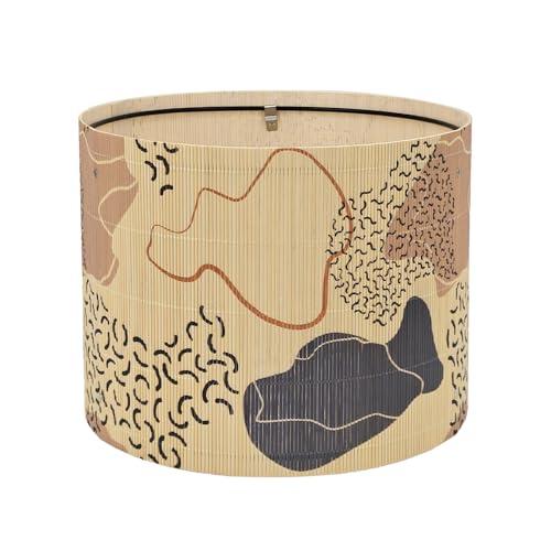 Modern Translucent Barrel bamboo lamp shade Art decorative with Colorful Minimalist geometric style ideal for living room bederoom Table Floor Lamp easy assemble size 11.8x9Inch (Abstract Geometric)
