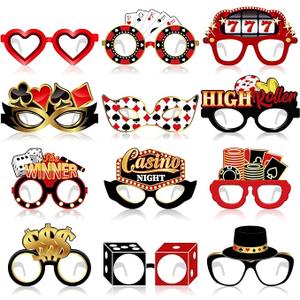 36 Paper Casino Night Glasses Casino Party Favors Paper Eyeglasses Poker Dice Sign Photo Booth Props Kit Las Vegas Game Night Birthday Decorations