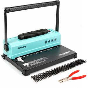 SAMHONG Coil Spiral Binding Machine - Manual Hole Punch - Electric Coil Inserter - Adjustable Side Margin - for Letter Size/A4/A5, Comes with 1 Box 5/16'' Plastic Coil Binding Spines & Plier