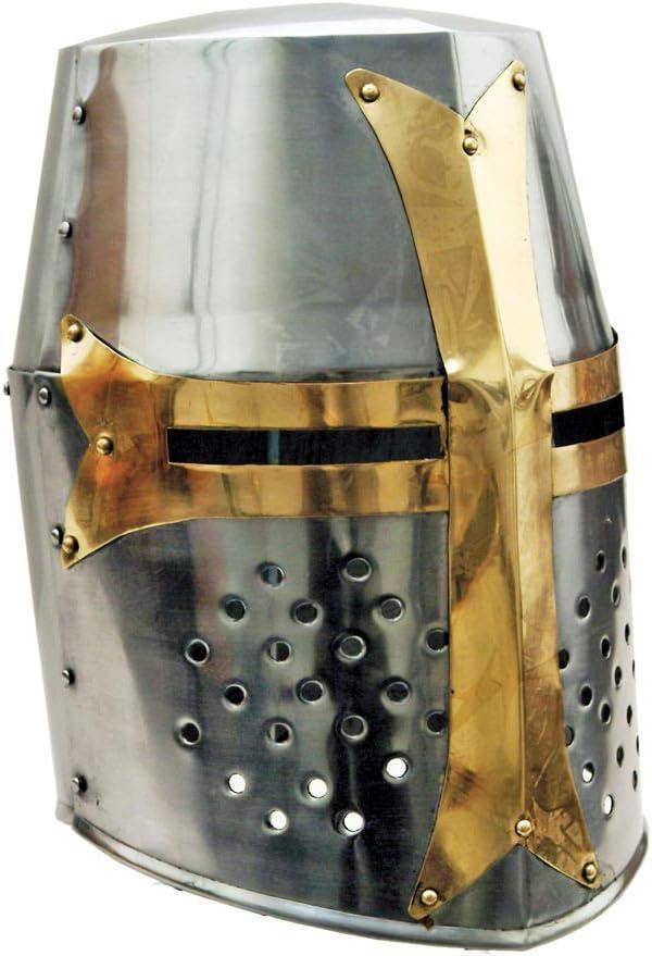 Szco Supplies 14'' Decorative Barrel Brass Helm Crusader Helmet (910902), One Size
