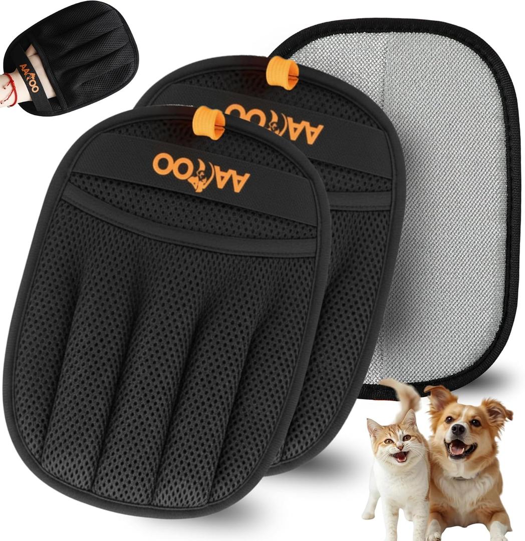 2PCS Pet Hair Removal Gloves, Large, Black