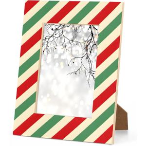 Red Stripe Picture Frame 4x6, Red Green Striped 4x6 Photo Frame Horizontal & Vertical Display 4 by 6 Wooden Picture Frame for Desktop or Wall Decoration