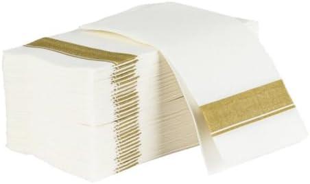 Rectangle Cloth-Like White Napkins with Gold Border, 12 Pack Fancy Paper Napkins, 22" x 22" Disposable Dinner Napkins - Decorative Party Napkins for Weddings, Dinners, Upscale Parties & Events