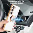 for Samsung Galaxy S23 Case with 1 Screen Protector, Built-in 360 Rotation Ring Holder Magnetic Stand, Luxury Shiny Plating Edge Shockproof Electroplated Protective Phone Cover (White/Golden)