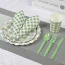 175Pcs Gingham Party Supplies for 25 Guests Scalloped Plates and Napkins set Green and White Paper Plates Disposable Plaid Cocktail Napkin Checkered Dinner Party Set Cutlery for Baby Shower Wedding