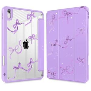 May Chen for iPad (A16) 11th Generation Case 11 Inch 2025, iPad 10th Gen Case 2022 10.9 inch, Built-in Pencil Holder with Shockproof Cover Clear Transparent Back Shell Auto Wake/Sleep, Bows Purple