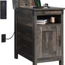 WLIVE End Table with Charging Station, Side Table with USB Ports and Outlets, Narrow Side Table for Small Spaces, Living Room, Couch, Nightstand with Storage, Brown