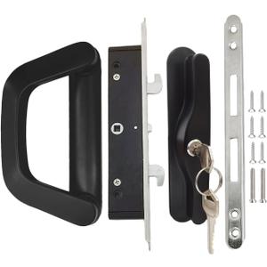 Sliding Patio Door Handle Set with Mortise Lock, Key Cylinder and Keeper, 4-15/16" Hole Spacing, Suitable for Sliding Glass Patio Door Thickness from 1.5" to 2" (Black)