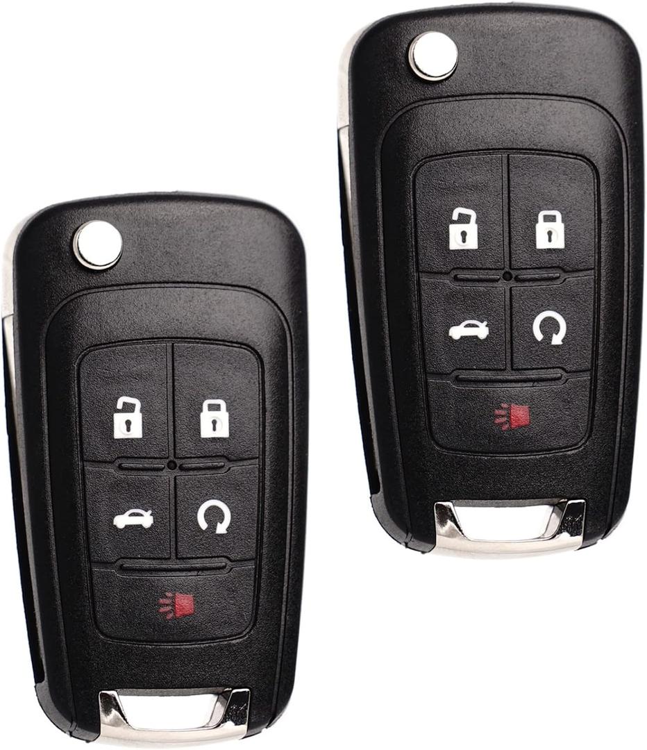 MechanMagic Flip Key Fob Replacement Fits for Chevy Equinox Camaro 2010-2019 Cruze Malibu Impala Sonic GMC Terrain Buick Lacrosse Regal Verano Encore Keyless Entry Remote Control 2 Sets
