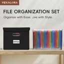 File Organizer Box with Folder, 25 Pockets Accordion File Organizer with Colored Labels, Upgraded & Portable File Folders for Home, Office, School, Black