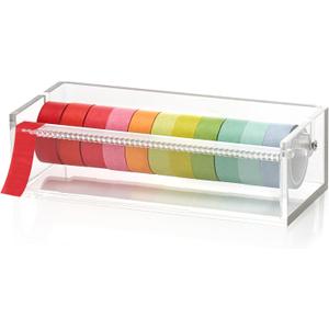 Acrylic Washi Tape Dispenser Tape Holder Organizer 7 in Sticker Roll Cutter Masking Tape Holder Washi Tape Organizer Cutter Clear Tape Dispenser for Office Home School (Not Include Tape)