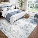 8x10 Area Rugs, Abstract Modern Ultra Soft Washable Rug, Non Slip Carpet with Rubber Back Stain Resistance Rugs for Living Room, Bedroom, Dining Room Decor(Blue & White)