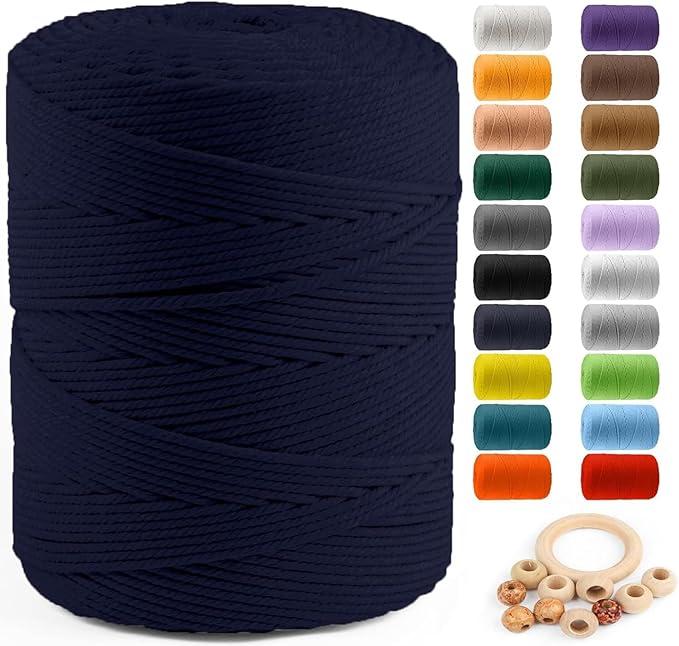 Macrame Cotton Cord 4mm x 547yds, ZUEXT Natural Handmade Navy Braided Cords 4 Strands Knitted Rope String for Craft Wall Hanging Weaving Tapestry Dream Catchers Hanger DIY Gift (500m)