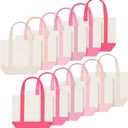 Eccliy 12 Pcs Mini Canvas Tote Bags 13" x 11" x 6" Small Tote Shopping Bag Bulk with Pocket Handle Blank Heavy Duty Reusable Canvas (13" X 11" X 6",Pink Series)
